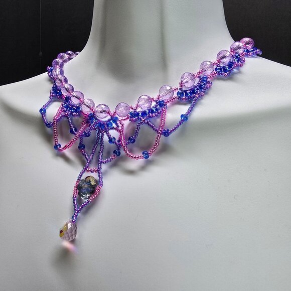 Handmade Jellyfish inspired 925 Sterling Silver Necklace Earring Set Purple/Pink - Picture 4 of 12